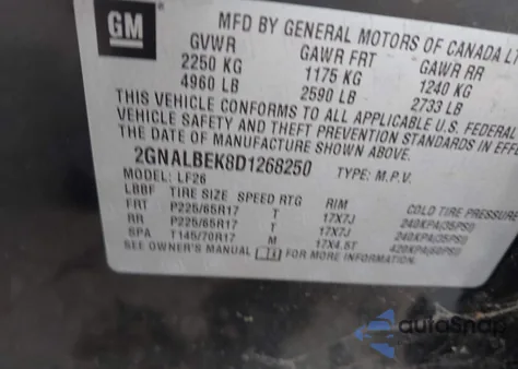 2013 Chevrolet Equinox Ls z USA, uszkodzony, nr VIN 2GNALBEK8D1268250